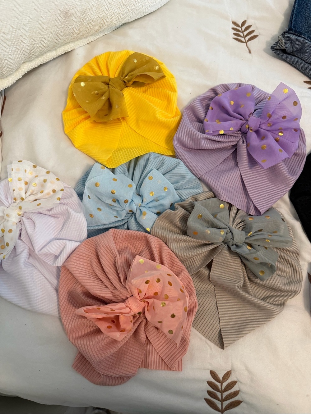 Kids Polka Dot Bow Turban Hat - Yellow, Purple, Pink, Blue, Gray, White, Peach
